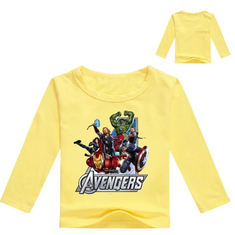 Jaunā bērnu apģērbi garām piedurknēm T-krekls Avengers karikatūra ar garām piedurknēm tīrtoņa krāsu garām piedurknēm T-krekls