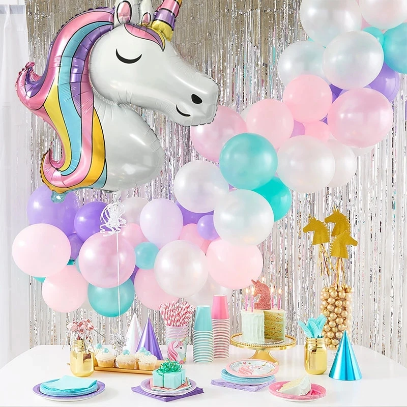 7Pcs/daudz Varavīksnes Vienradzis Puse Baloni Dzimšanas dienu, Kāzu Dekorēšana Numuru Balonu Bērniem Dzimšanas dienas ballīti Baby Dušas Dekoru Globos