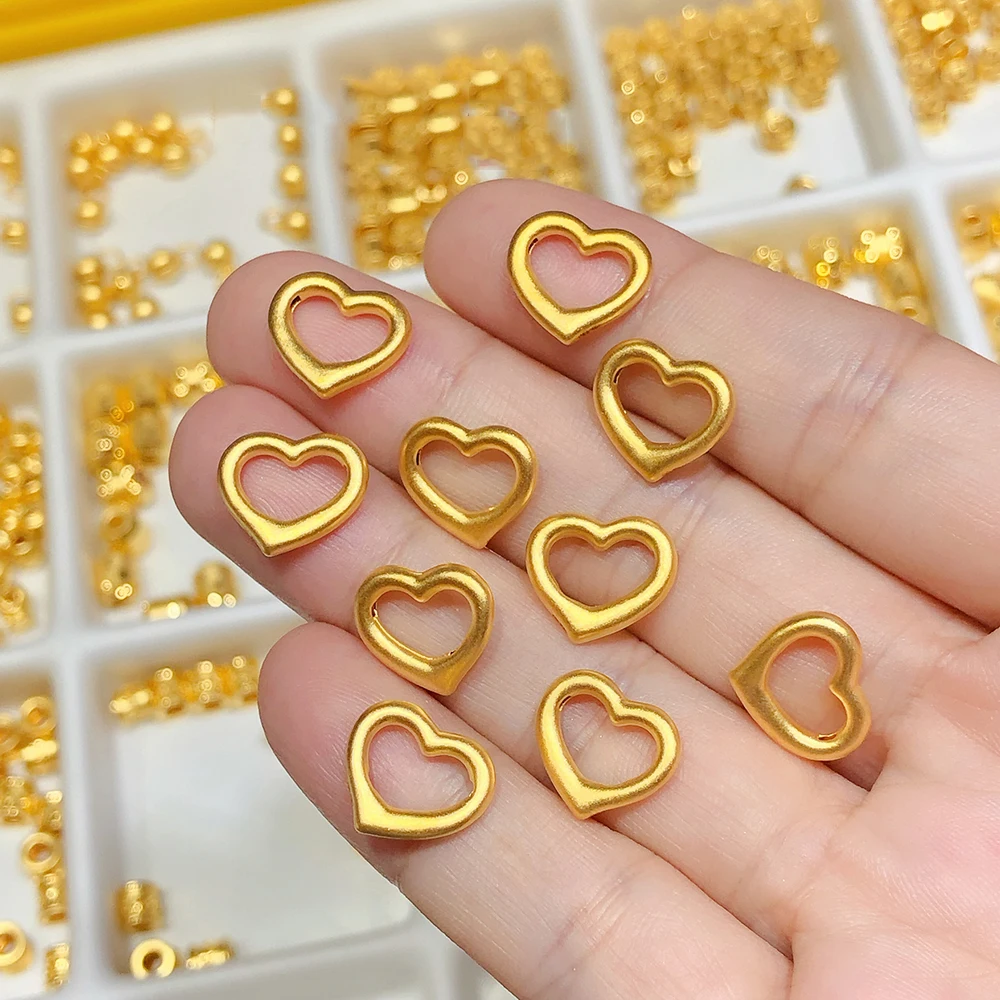 Smalkas Rotaslietas Nekustamā 24K Dzeltena Zelta Kulons 3D Mini Dobi Sirds Formas Pērlītēm 0.08-0.15 g (Tikai Viens Gabals) Labākā Dāvana