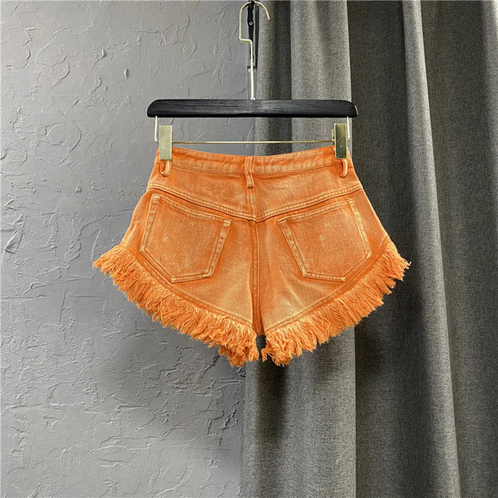 Streetwear Apelsīnu Jean Šorti Pavasara Vasaras 2021 Jaunu Personību Modes Pušķis Bikses Sievietēm Pantalones Cortos Mujer De