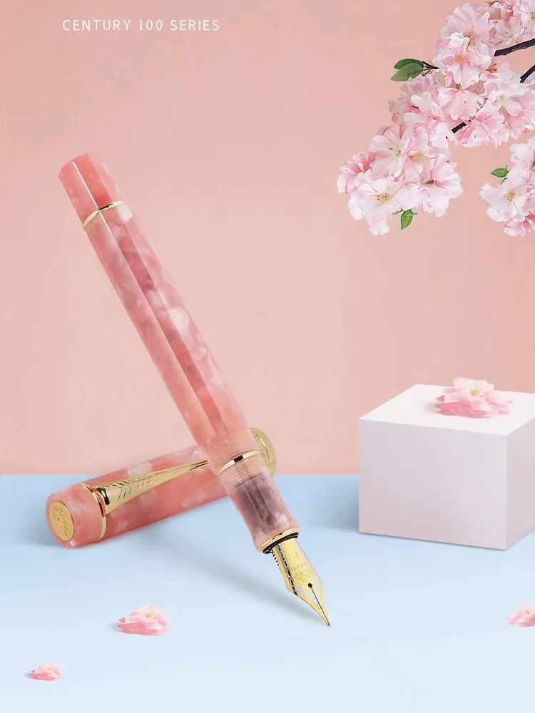 Luksusa Jinhao 100 Fountain Pen Gadsimta Šaha Kaleidosc Rozā Akrila Spin Zelta Elegante TINTES Pildspalvu Biznesa Biroja preces