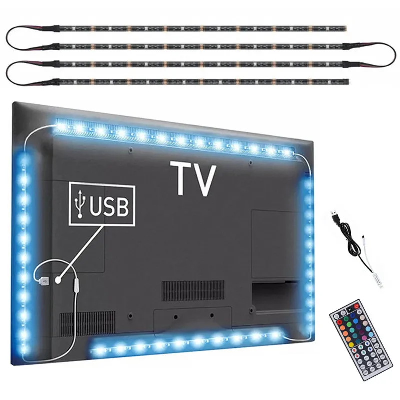 DC 5V USB TV Gaismas Datora Ekrāna Atpakaļ Bias Tape Gaismas SMD 5050 RGB LED TV Aizmugurējais Apgaismojums Ar 44key INFRASARKANO staru Tālvadības pults