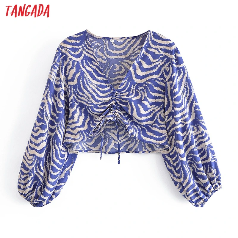 Tangada 2021. gada Rudens Sieviešu Ģeometrija Drukāt Kultūru Krekls Laternas ar garām Piedurknēm, Elegants Sieviešu Dāmu Krekls Blusas Femininas 3A181