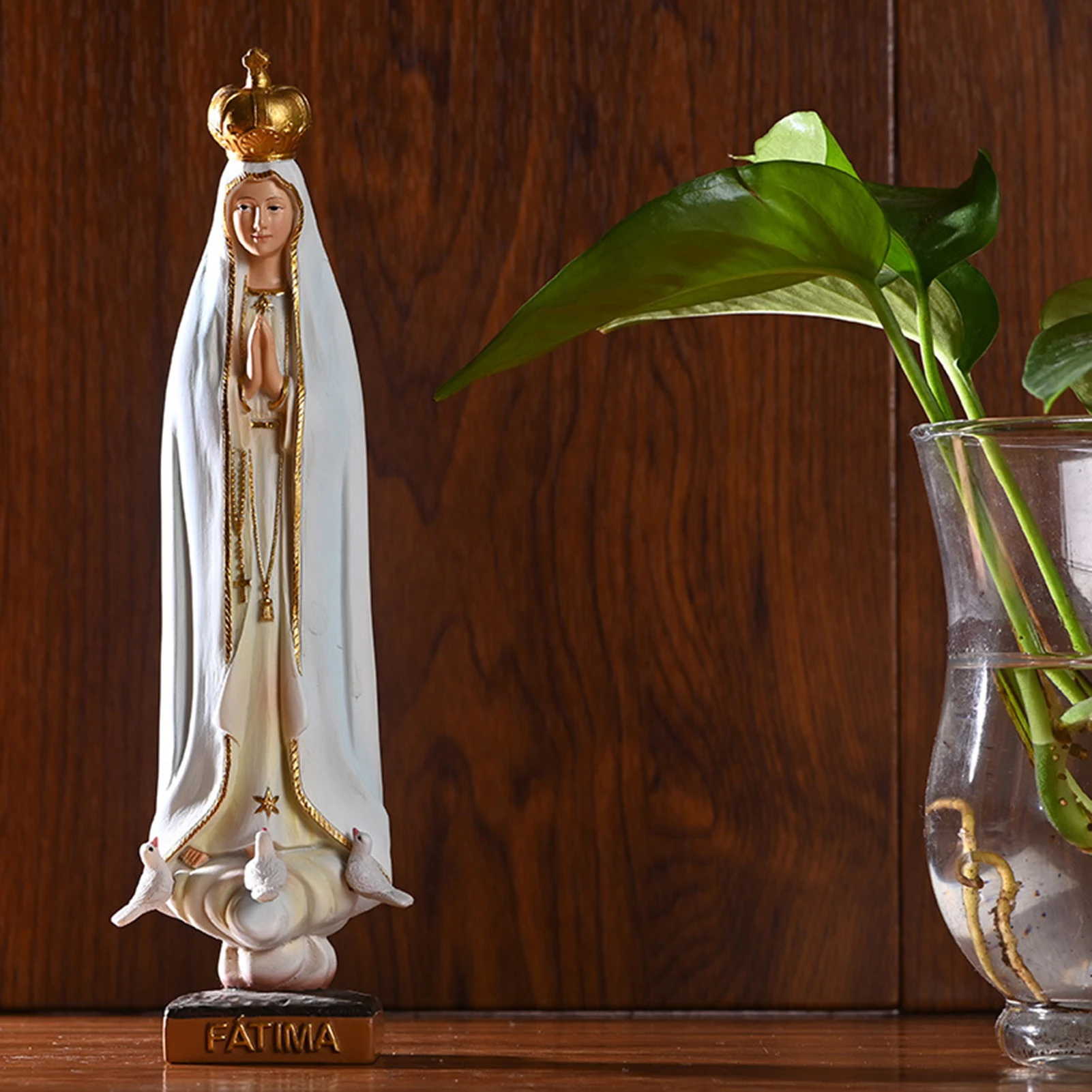 Katoļu Statuja Mūsu Fatimas Dievmātes Statuja Jaunavas Marijas Attēls Mājas Tabletop Katoļu Dekoru Statuja Sveķu Statuetes