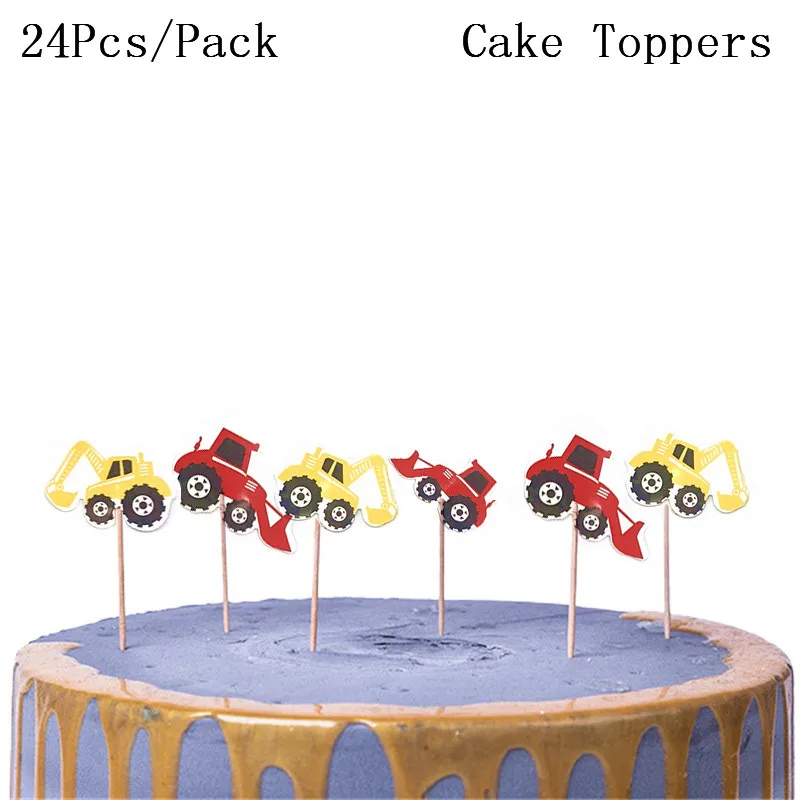 24pcs Projektēšana Transportlīdzekļa Kūka Dekori Rakšanas Mašīnas Kūka Toppers Celtņa Dekoriem Happy Birthday Party Dekors Bērniem, Zēniem Rotaļlietas Dzimšanas dienā