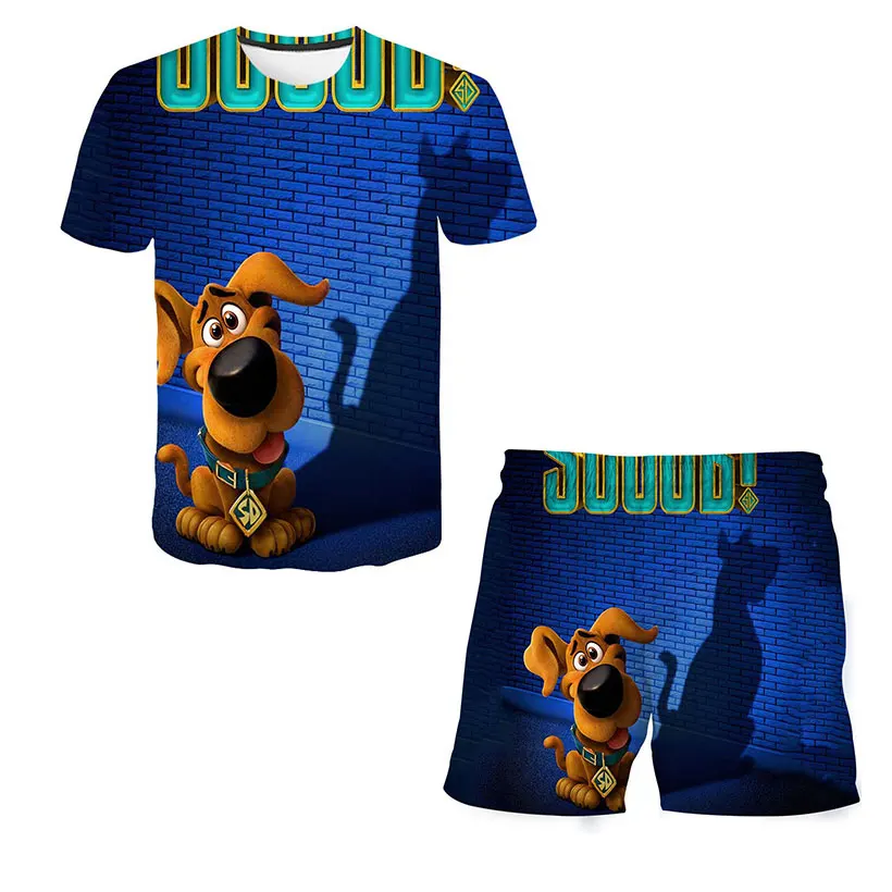 Harajuku Scooby T-krekls 3d Iespiesti Bikses, Uzvalks Gadījuma Brīvs T-krekls Dzīvnieku Bikses, Uzvalks Vasaras Kreklu un pants2Pice Komplekti
