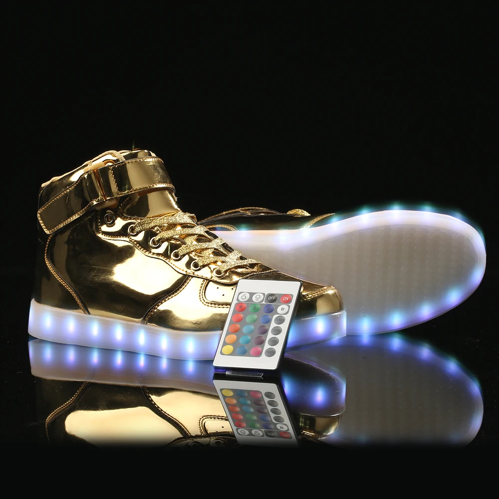 Tālvadības pults Led Vīriešu Modes Gaismas Kurpes ar Augstu Top LED Gaismas USB Uzlādes Krāsains Kurpes Unisex Zelta Gadījuma Flash Apavi