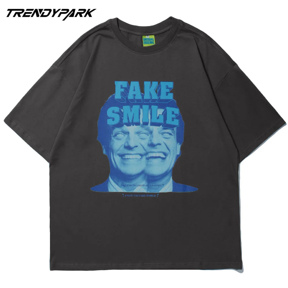 Vīriešu T-krekls ar Viltus Smaidu Iespiesti Vasaras Īsām Piedurknēm Hip Hop Lielgabarīta Kokvilnas Gadījuma Harajuku Streetwear Top Tee Vīriešu Tshirts