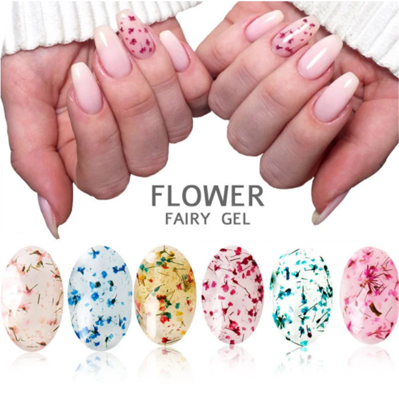 Ziedi Nagu Gēla poļu dabiski Kaltētu Ziedu Fejas Sērijas Samērcē Off UV Gēla DIY Nail Art Nagu Apdare, Krāsošana