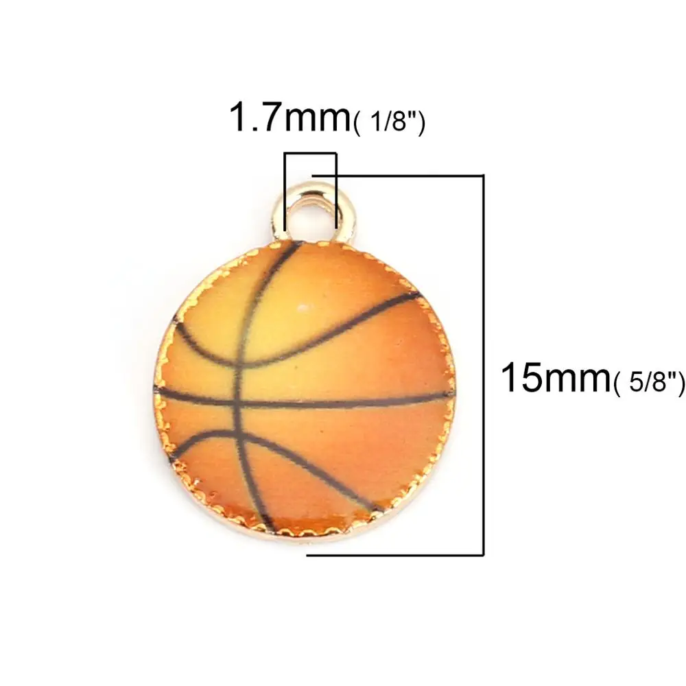 8SEASONS Modes Sieviešu Moderns Rotaslietas Cinka, Pamatojoties Sakausējuma Sporta Talismani Basketbola KC Zelta Oranžā Krāsa Emalja 15 mm x 12 mm, 10 Gab.