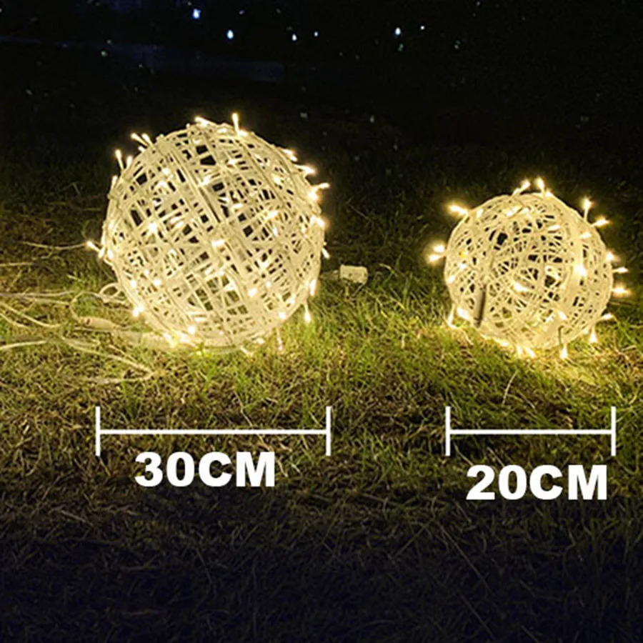 Thrisdar Ziemassvētku Rotangpalmas Bumbu Vainags Pasaku Gaismas Dia 20CM 30CM Liels Pasaulē Bumbu LED String Light Kāzu Ziemsvētki Koks Terases