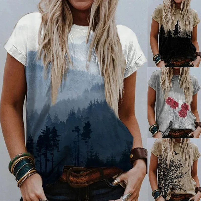 Vasaras Sieviešu Apģērbu Vintage Print T-Krekls Ir 2021. Dāmas Īsām Piedurknēm Gadījuma Harajuku Grafiskais Tee Top Sieviešu Plus Izmēru T Krekli