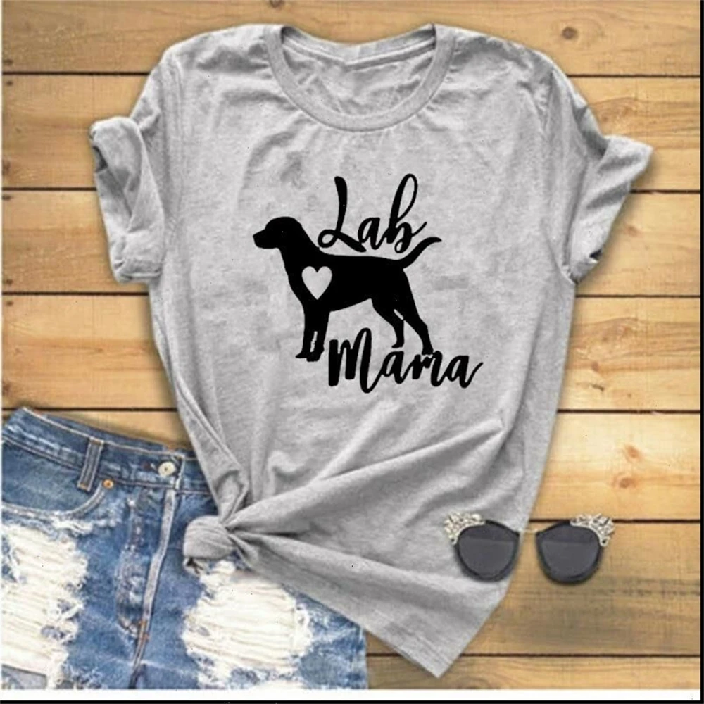 Lab Mama Labradora Retrīvers T Krekls Burtiem Iespiests Sievietes O Kakla Gadījuma Smieklīgu T Kreklu Cute Pet Mīļāko T Suņu Mamma