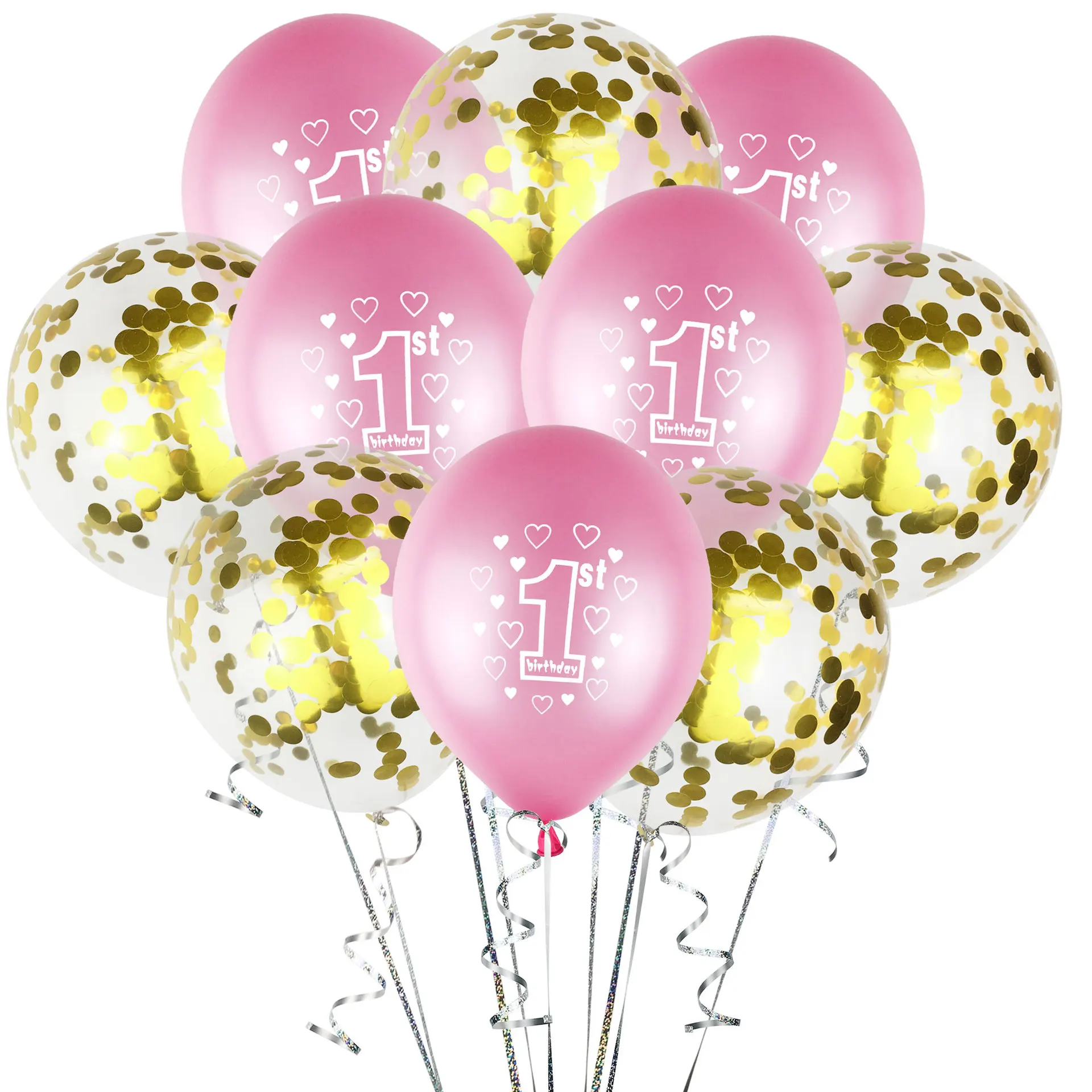 10pcs Rozā 1. Dzimšanas dienas Balons Vienu 1 Gadu Vecs Pirmās Happy Birthday Party Apdare Lateksa Ballons Globos Baby Dušas Meitene par Labu