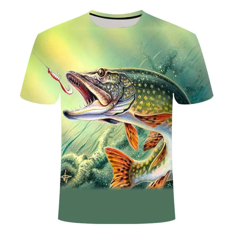 Ir 2021. jaunu vasaras āra T-krekls vīriešu 3D zivju modelis drukāšanas zvejas vīriešu īsās top Ocollar gadījuma vīriešu zvejas T-krekls