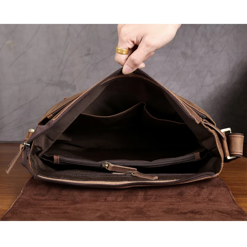 Genuine Leather Messenger Bag for Men Real Leather 13 Inches Laptop Bag Shoulder Briefcase Handbag Male Flap Casual Tote Satchel