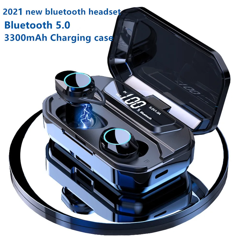 Bluetooth Austiņas 5.0 TWS Bezvadu Austiņas 9D Mūzikas Touch kontroli IPX7 Ūdensizturīgs Earbuds Austiņas ar 3300mah uzlādes kaste