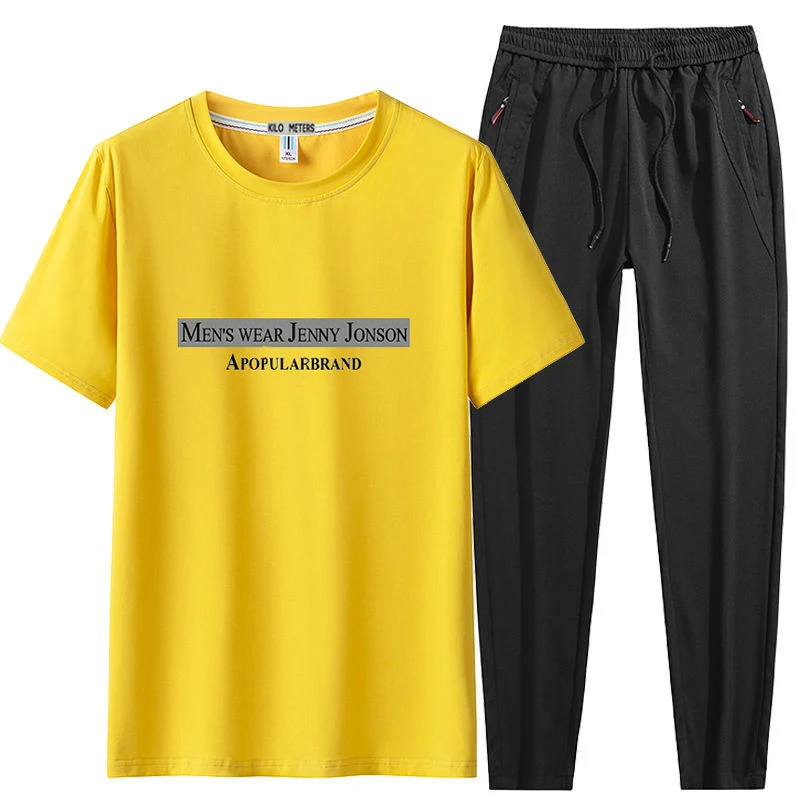 Ir 2021. Vasaras, Kokvilnas, ar Īsām Piedurknēm T-krekls Vīriešu Uzvalki 6 Xl Atpūtas Sporta Bikses divdaļīga Liels Metri Apģērbu Mens Joggers Komplekts