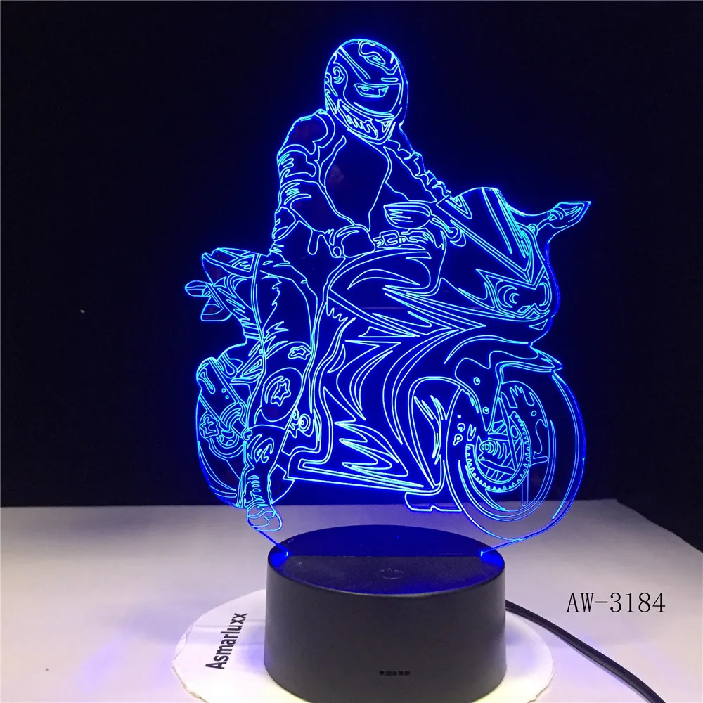 3D Jaunas Motociklu Modelis Gaismas Nakts Radošās Touch Kontroli Krāsains Led Lampa USB 3D Gaismas Draugi, Bērnu Dzimšanas dienas Dāvanu AW-3184
