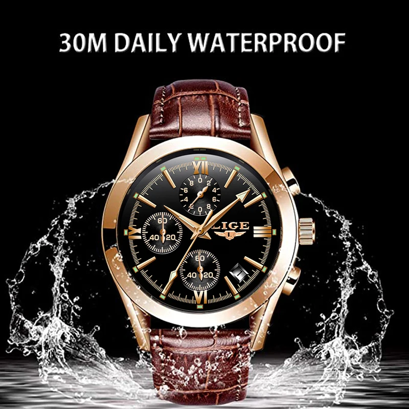 Ir 2021. LIGE Jaunu Modes Vīriešu Pulksteņi Top Zīmola Luksusa Militāro Kvarca Skatīties Premium Ādas Ūdensizturīgs Sporta Chronograph Watch Vīriešiem