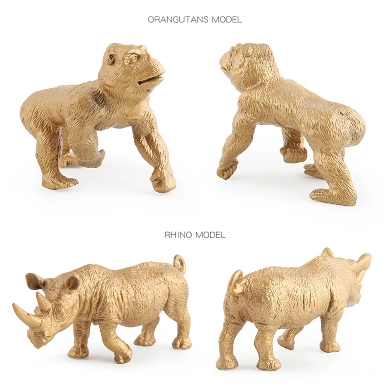 7 Gabals/Set Statiskā Gold Edition Simulācijas Zoo Modelis Rotaļlietas Apdare Lauva Rhino Žirafe Dāvanu Dekorēšanai Rotaļlieta