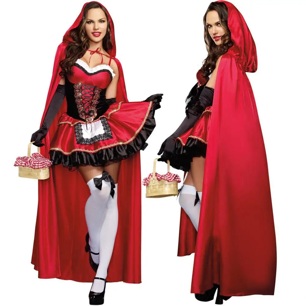 Jaunais Little Red Riding Hood Kostīms Sievietēm Fancy Pieaugušo Halloween Cosplay Fantasia Karnevāls Plus Lieluma Disfraz Meitene Kleita+Apmetnis