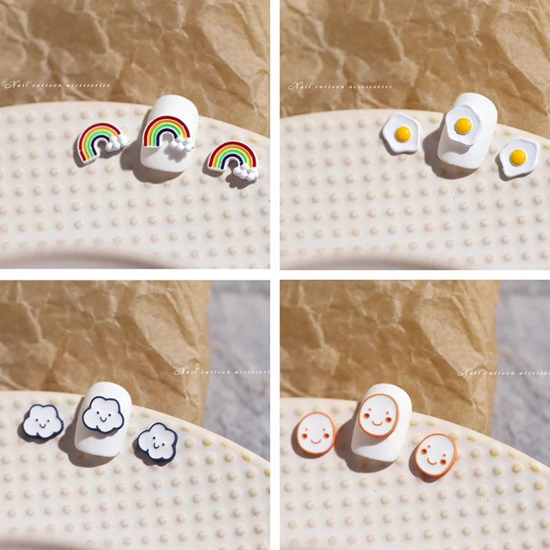 3pcs Gudrs 3D Nagu Rotājumi Vasaras Smaids Nagu Piederumi Varavīksnes Omlete Manikīrs Japāņu Stila Olu DIY Nails Design