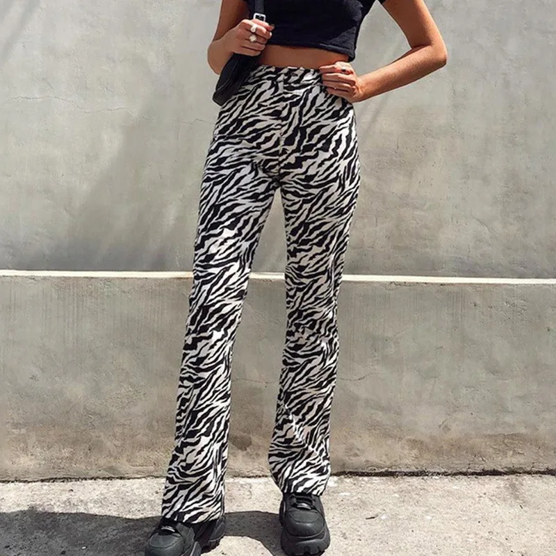 Zebra Drukāt Plaša Kāju Bikses Bikses Seksīgu Augsta Vidukļa Rudens Sievietēm Jaunu 2020. Gadam, Modes Gadījuma Sieviešu Bikses Iela Valkāt Ilgi Elsas