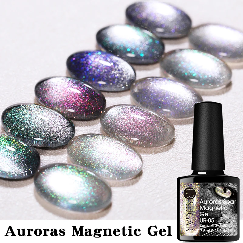 UR CUKURA Auroras Magnētisko Gēla Caurspīdīgu Gēlu Nagu laka Krāsains Snowlight Sudraba Zelta Rezerves Samērcē Off UV Magnētisko Gēla Laku