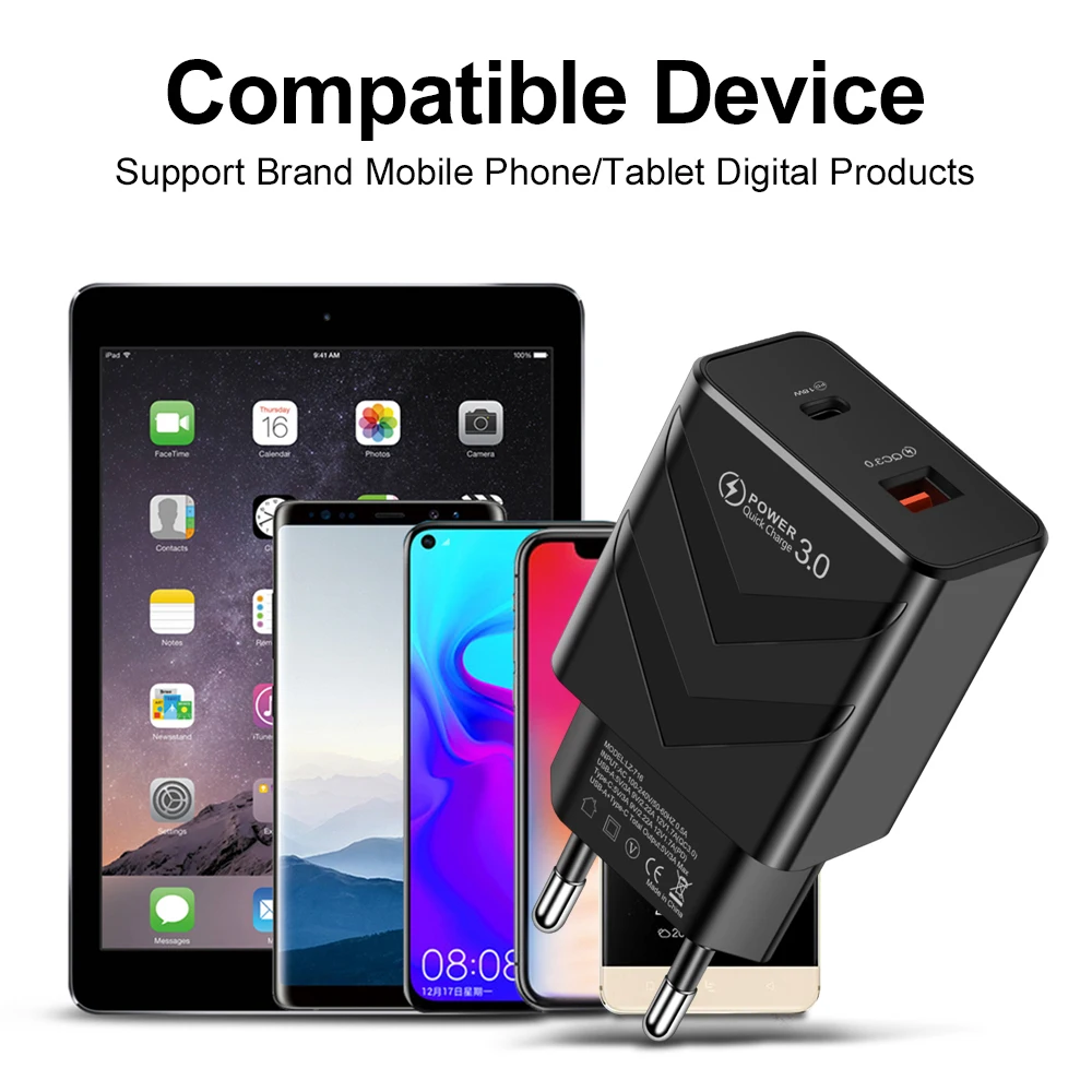 18W Ātri Uzlādēt 3.0 Ātru Mobilo Tālruni, Lādētāju, ES Kontaktdakšu Sienas USB Lādētāja Adapteri iPhone 11 12 7 Samsung Xiaomi Redmi Huawei