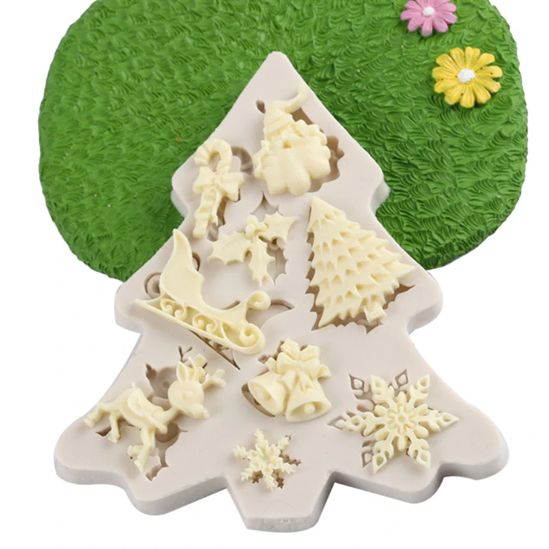 3D Ziemassvētku Eglītes Formas Silikona Kūka Pelējuma Kamanas Elk Snowflake Pattern Šokolādes Pelējuma Virtuves Dekorēšanas DIY Roku darbs Rīki