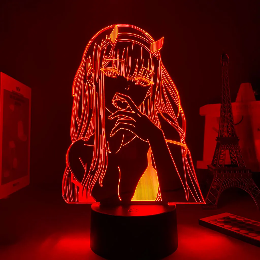 Anime, Nulle, Divi, MĪĻAIS Šajā FRANXX 3D Nakts Gaisma Krāsains Tālvadības Touch Usb Jaunu Dīvaini Led Galda Lampa