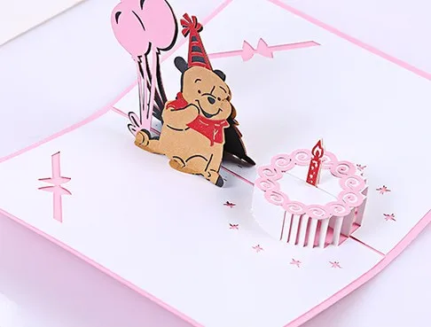 Vinnijs Pūks Happy Birthday Party Apdare Kartes 3D Multfilma Lācis Pop-Up Dzimšanas dienas Kartes, Bērniem Dāvanu Baby Dušas Piederumi