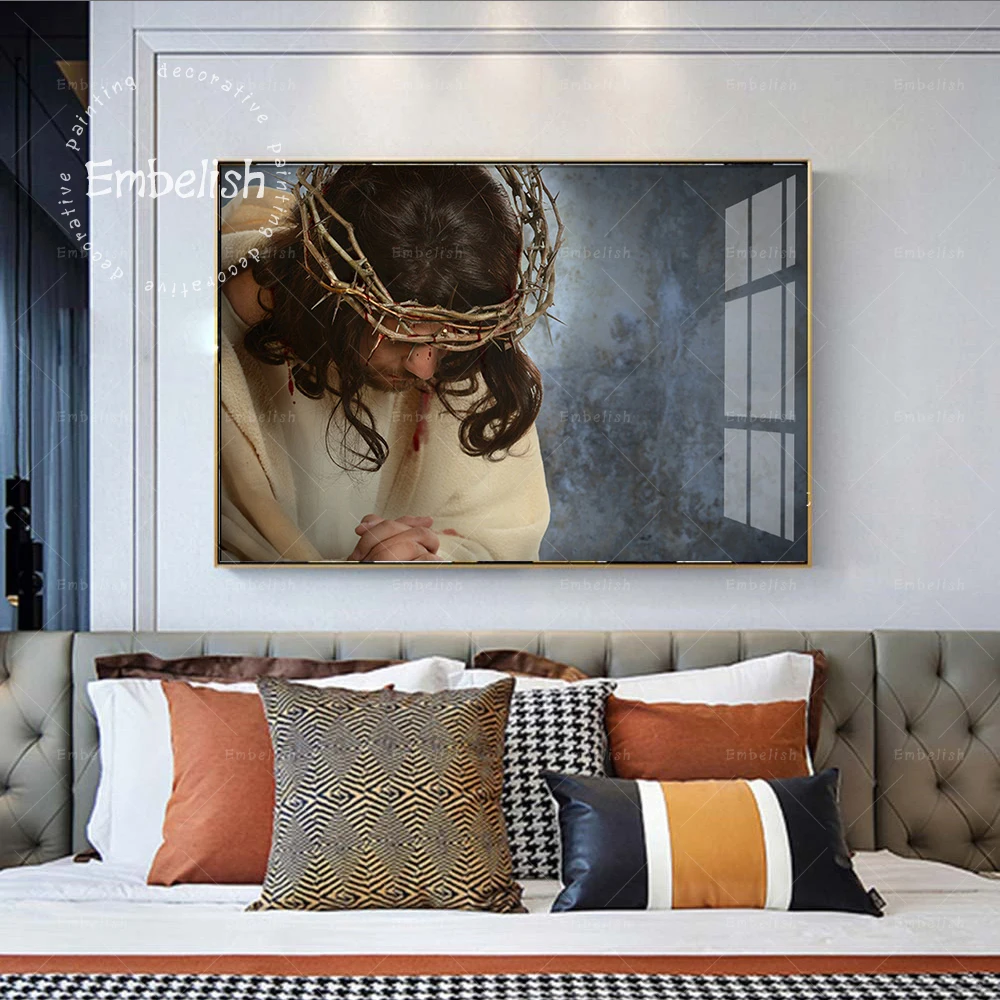Embelish Jēzus Ar Vainagu Kristus Mūsdienu Mājas Dekoru Attēli Uz Dzīvojamās Istabas Sienas, Mākslas Plakāti HD Spray Uz Audekla Eļļas Gleznas