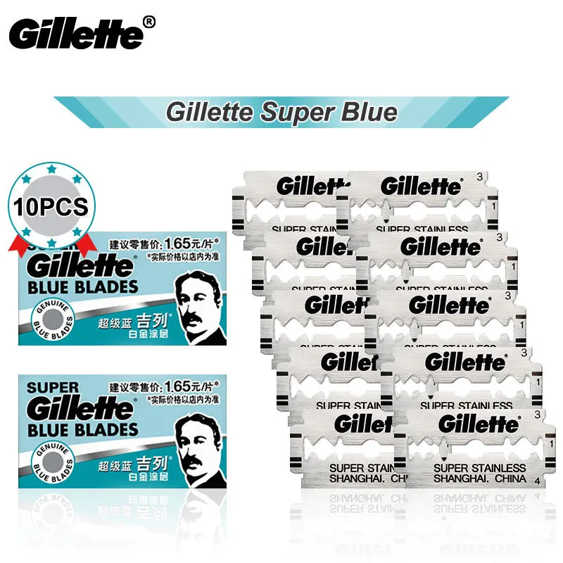 Gillette Super Blue Skūšanās Žilešu Vīriešiem Nerūsējošā Tērauda Asmeņi Vadītāju Tradicionālo Veco Torni, Karstā 10pcs