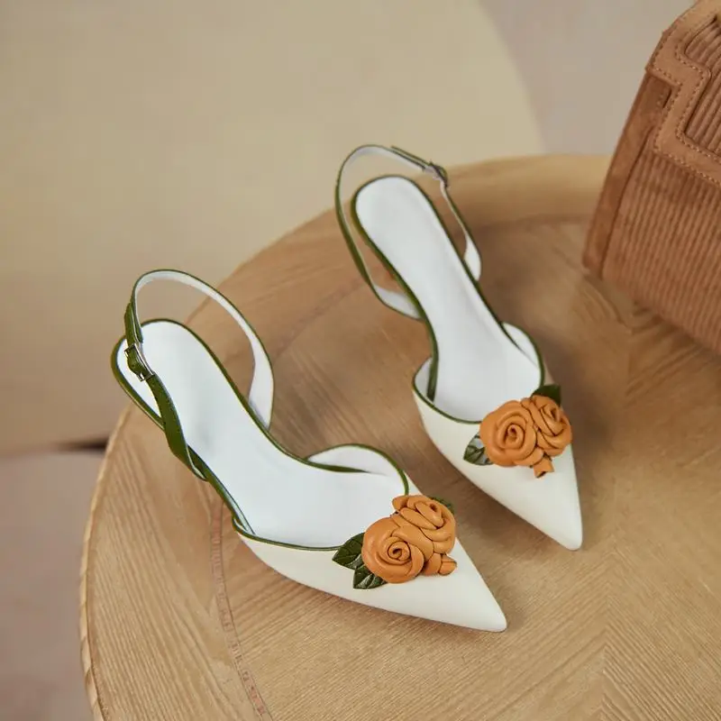 ALLBITEFO ziedu dizaina aitādas zolīte īstas ādas sieviešu sandales modes Pakļaut papēdi sieviešu augstpapēžu kurpes augstpapēžu kurpes