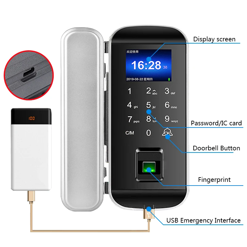 Biometrisko pirkstu Nospiedumu Slēdzene Smart Durvju Atslēga Ar Tālvadības Funkcija Touch Screen Stikla Bīdāmās Durvis, pretaizdzīšanas slēdzeni