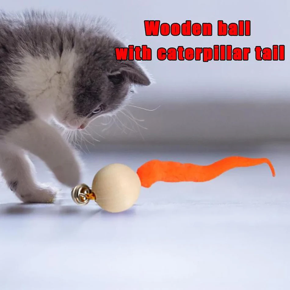 Wiggly Tārps Interaktīvais Kaķis Teaser Rotaļlietas Koka Pērlīšu Bell Smieklīgi Rotaļlieta Kaķēns Spēlēt Kaķu Spēles Rotaļlietas Plīša Skaņas Ierīču