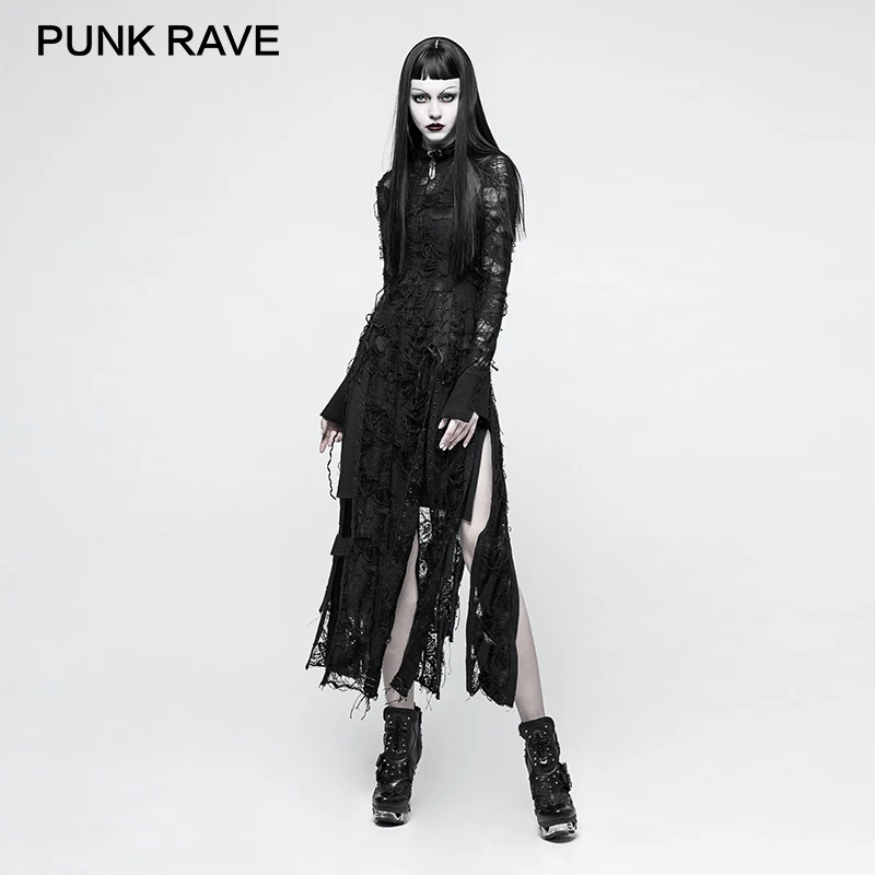 PUNK RAVE Jaunie Gotikas Retro Mežģīnes Virves Kleita Sievietēm Steampunk garām Piedurknēm Sexy Kleitas Rock Party Klubā Lady Pārsējs Drēbes