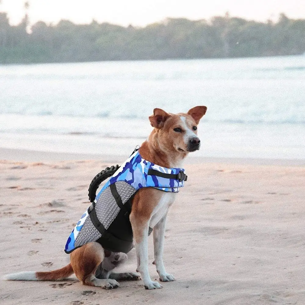 Suņu Glābšanas Veste Pet, Kas Nodrošina Līdzvērtīgu Peldspēju Drošības Vestes Regulējams Camo Peldkostīmu Atstarojošs Riņķis Ar Glābšanas Rīkoties Peldēšanai Laivu