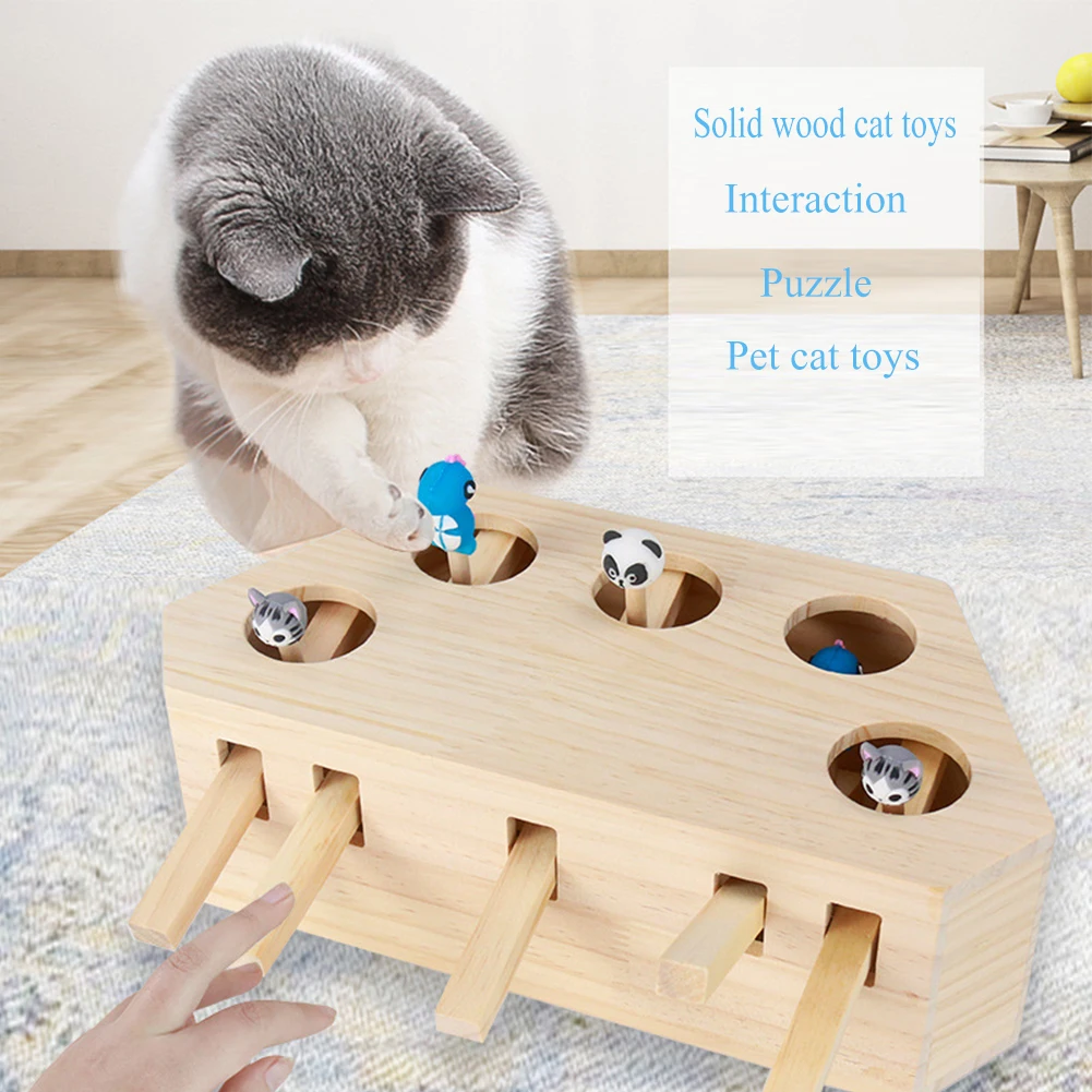 Kaitināt Kaķis Chase Peles Medības Rotaļlietas Koka Labirints Interaktīvās Izglītības Pet Hit Kāmis w/ 3/5-Holed Nozvejas Bite Smieklīgi Mācību Rotaļlietas