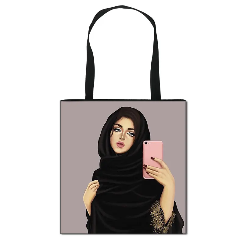 Unikālo Dizainu, Hijab Sejas Musulmaņu Krāsošana Kvadrātveida Somas Sieviešu Iepirkšanās Pircējs Somas Lielu Jaudu Islāma Gril Totes