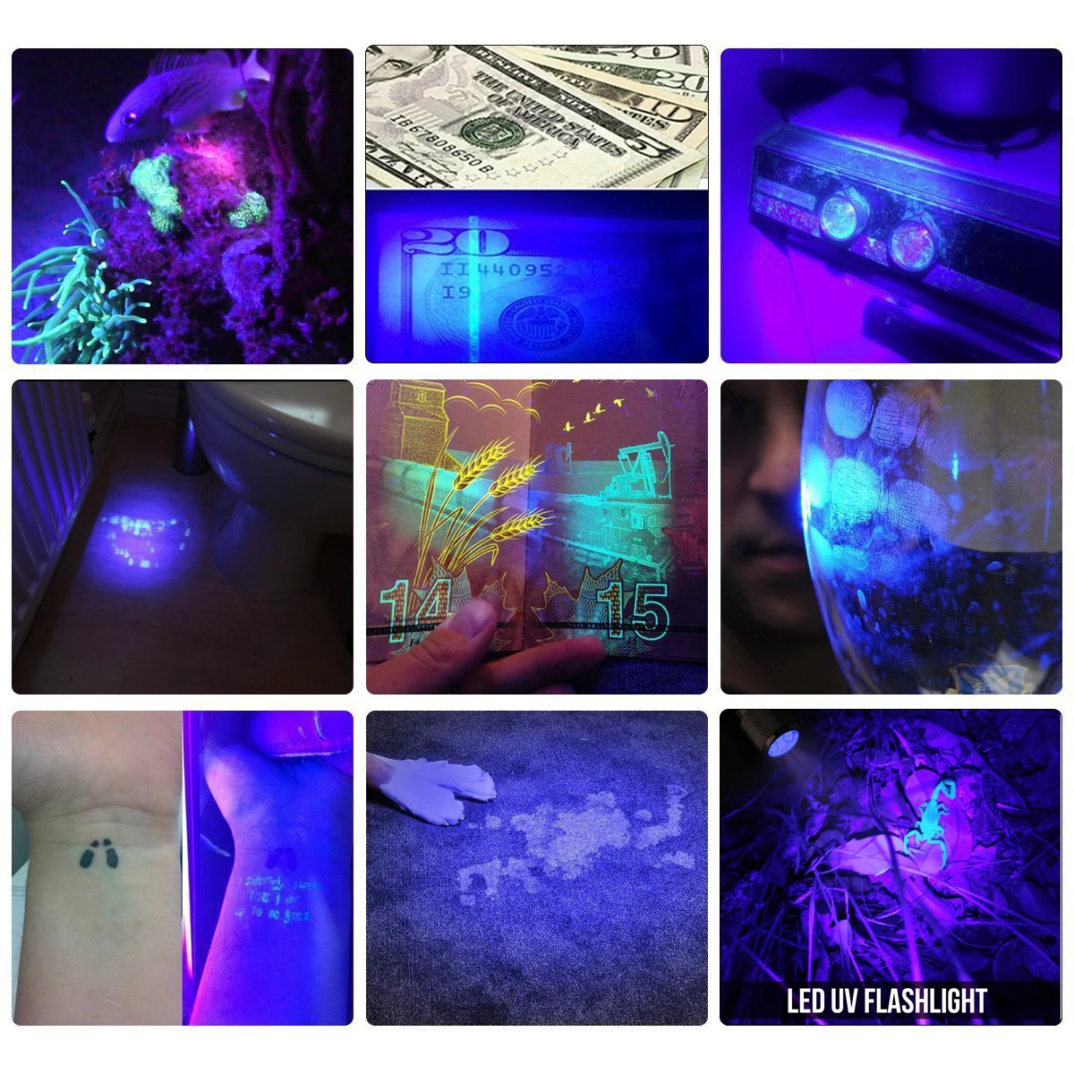 LED UV Lukturīti lāpu 395nm Purpura Violets Gaismas linterna UV Ultravioletā Blacklight Detektoru Suņu Urīna, Pet Traipu ar AAA