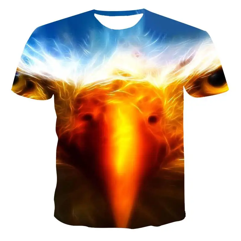 Jauns vīriešu dzīvnieku T-krekls modes jauno vasaras vīriešu īsām piedurknēm T-krekls gadījuma 3D putns raksts drukāšanas elpojošs T-krekls m