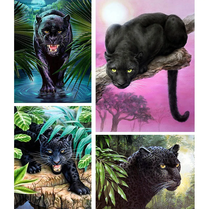 Dzīvniekiem Dimanta Izšuvumi Black Panther Krusta Dimanta Krāsošana Augu Lapas Foto Mozaīkas Komplekti, Roku Darbs Amatniecības Pārdošanai Dāvanu I100