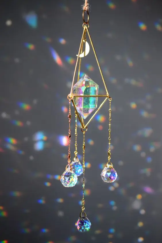 Aura Varavīksnes Kristāla Mēness-Saules Ķērājs Dekori Logu |Crystal art | Varavīksne Ķērējs | Karājas Prizmu Varavīksnes Maker