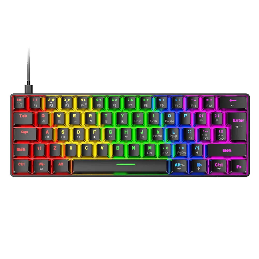 Backlit Spēļu Mehāniskā Tastatūra T60 Mechanical Gaming Keyboard Zilā Maiņa 62 Atslēgas Vadu w/ 18 RGB Gaismas Efekts