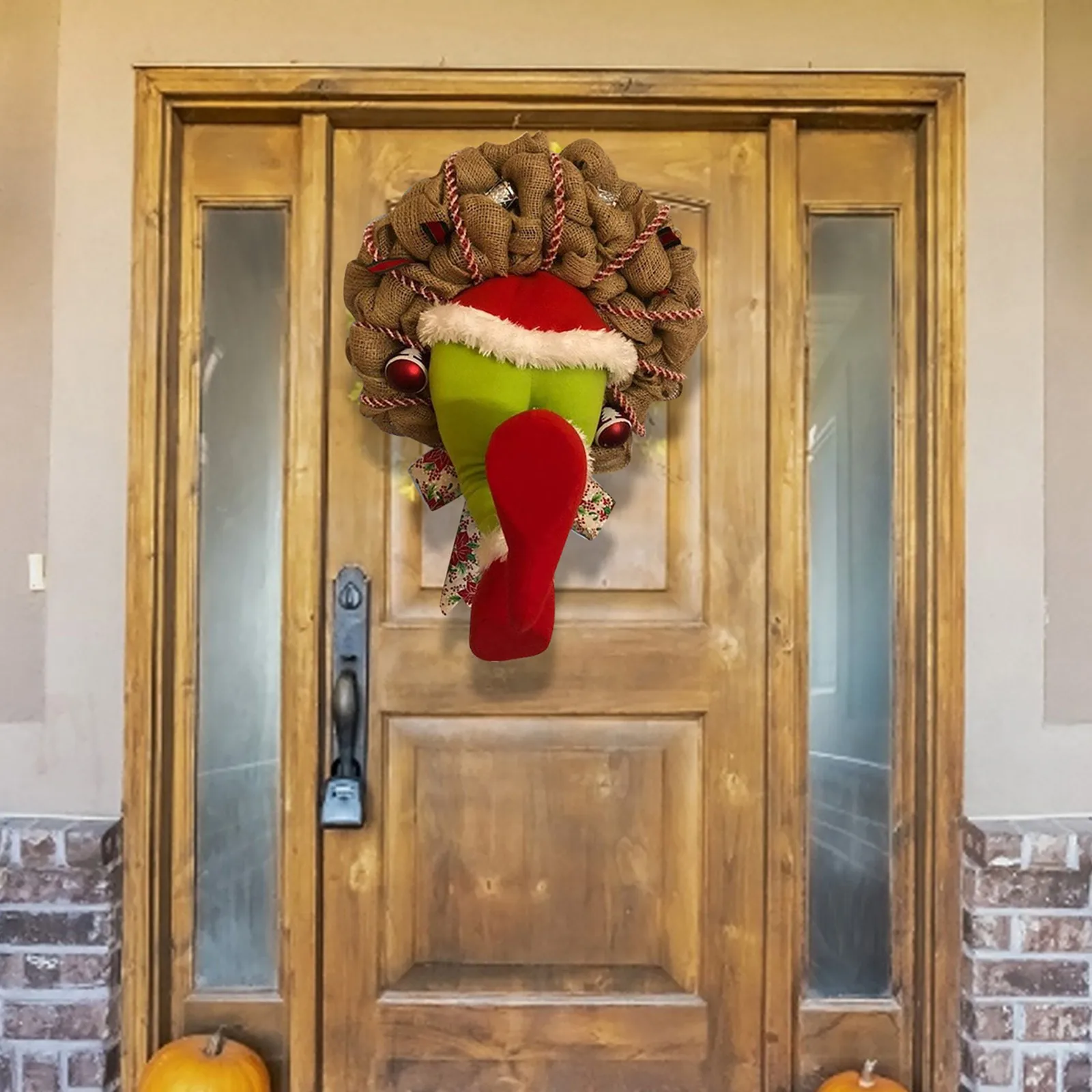 Ziemassvētku Eglītes Rotājumu, Kā Grinches Nozaga Ziemassvētkus Pildījumu Elf Kājas Iestrēdzis Ziemassvētku aiz rupjš audekls Vainags Durvīm, Mājas Dekoru #T2G