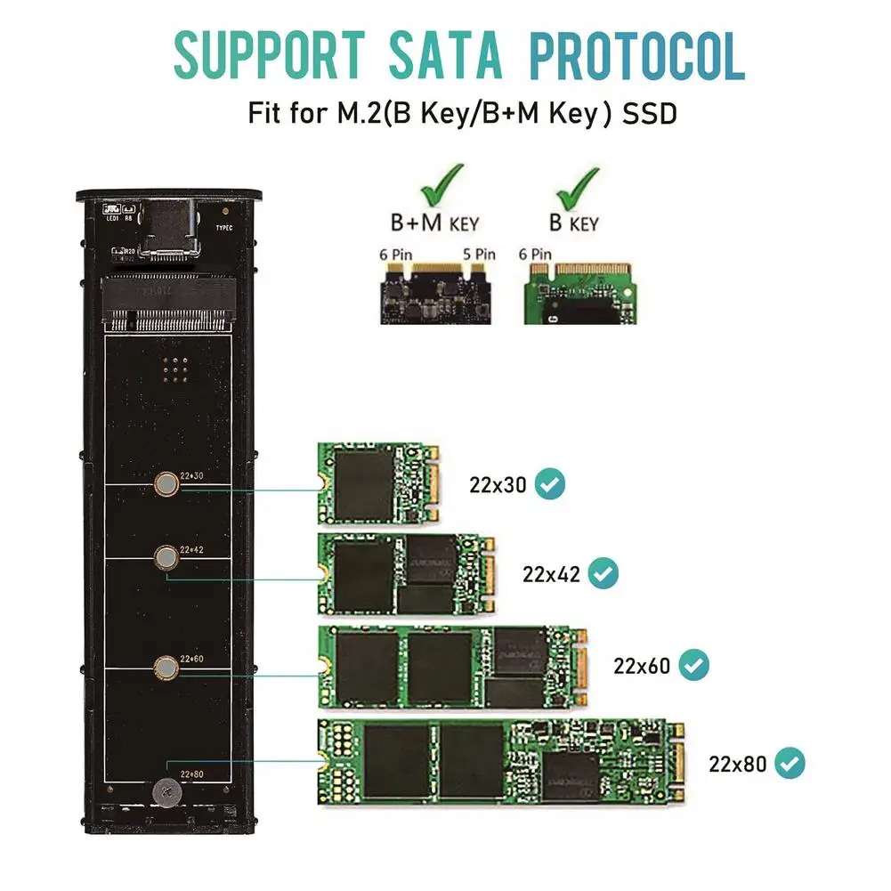 Dual Protokolu M. 2 SSD Gadījumā Atbalstu M2 NVME NGFF SATA SSD Disku PCIE M, Taustiņš B+M Taustiņu USB C 10Gbps Cieto Disku Kamerā