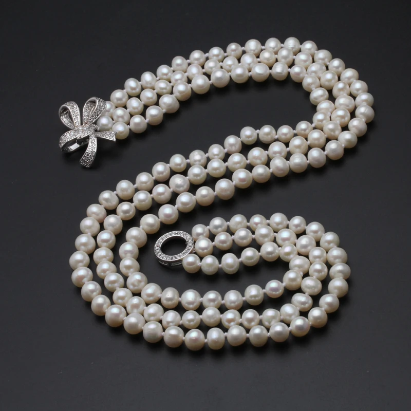 Nekustamā Dabas Kārtas Saldūdens Pērļu Kaklarota Sievietēm,Balta, Skaista Sānslīdi Kaklasaite 3 Multi Slāņveida Kaklarota
